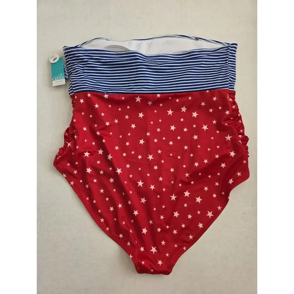 Outdoor Oasis Women's Stars & Stripes One Piece‎ Swimsuit Size 3XL NWT Red Blue
